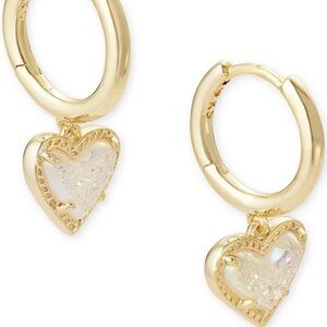 Kendra Scott 14k Gold Plated Heart Earrings with white Drusy dangle heart